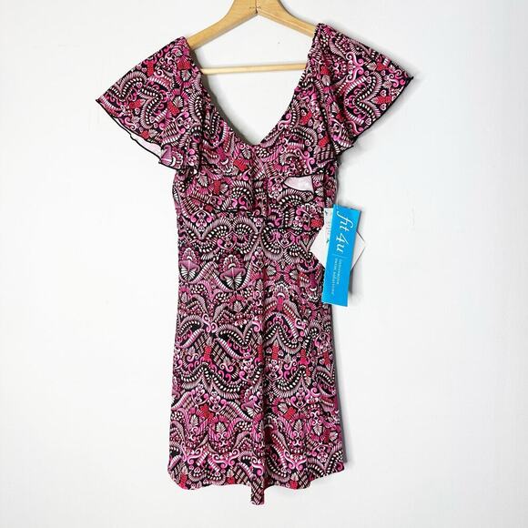 New Fit 4u One Piece Overlay Bathing Suit Swimwear Size 6 QVC - Picture 1 of 8